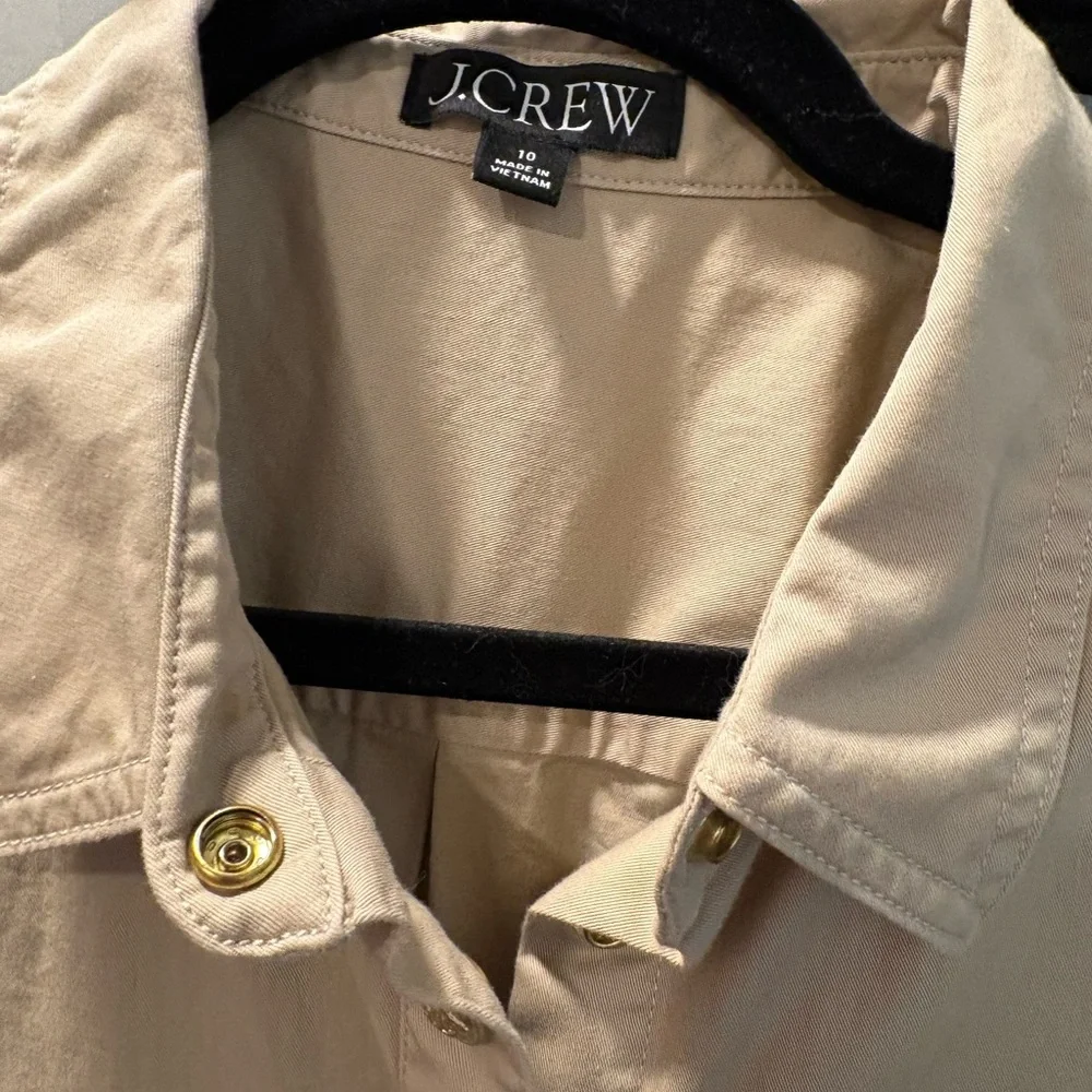 J. Crew Beige Button-Front A Line Belted Dress 10